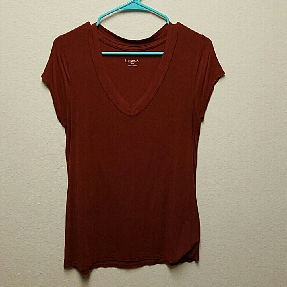 Burgundy  V Neck Tee